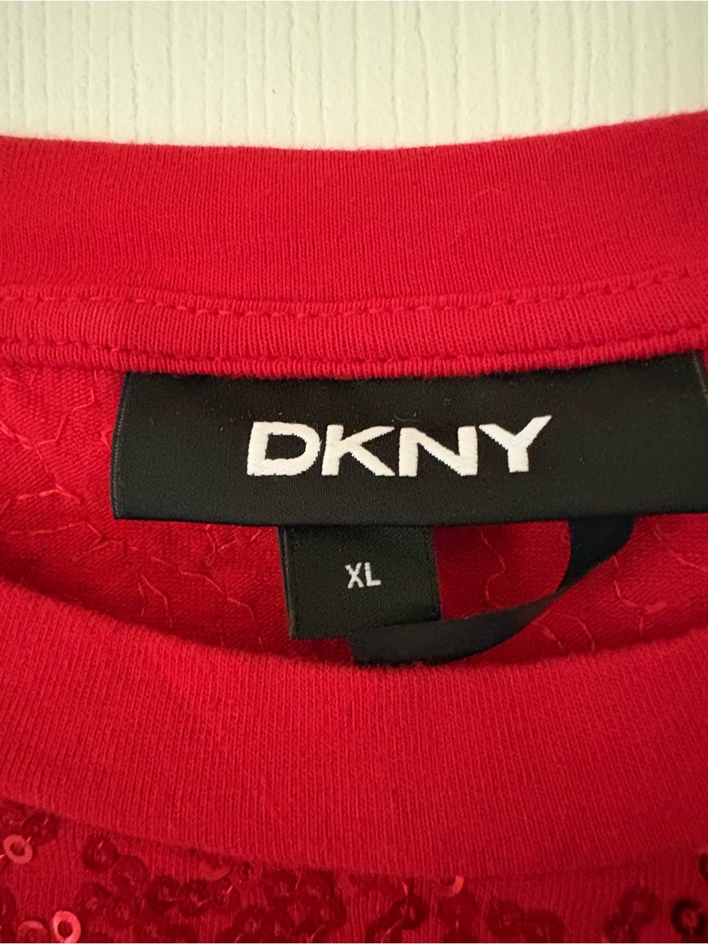 Dkny Red Sequin Short Sleeve Crew Tee - NWOT - Picture 3 of 10